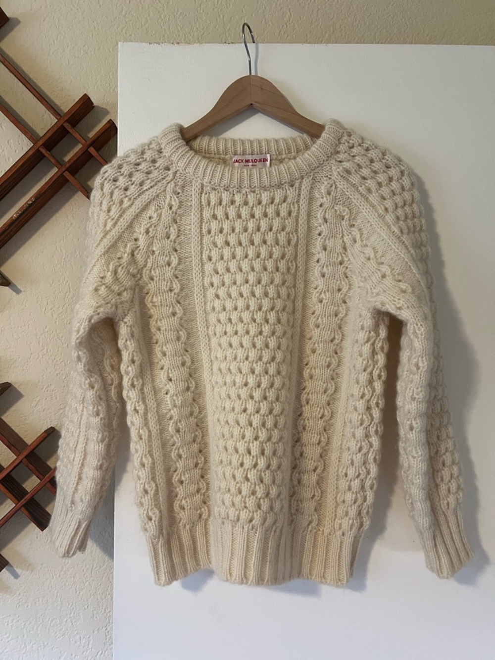 100% European Wool Cream Cable Knit Women's Sweater - Jack Mulqueen